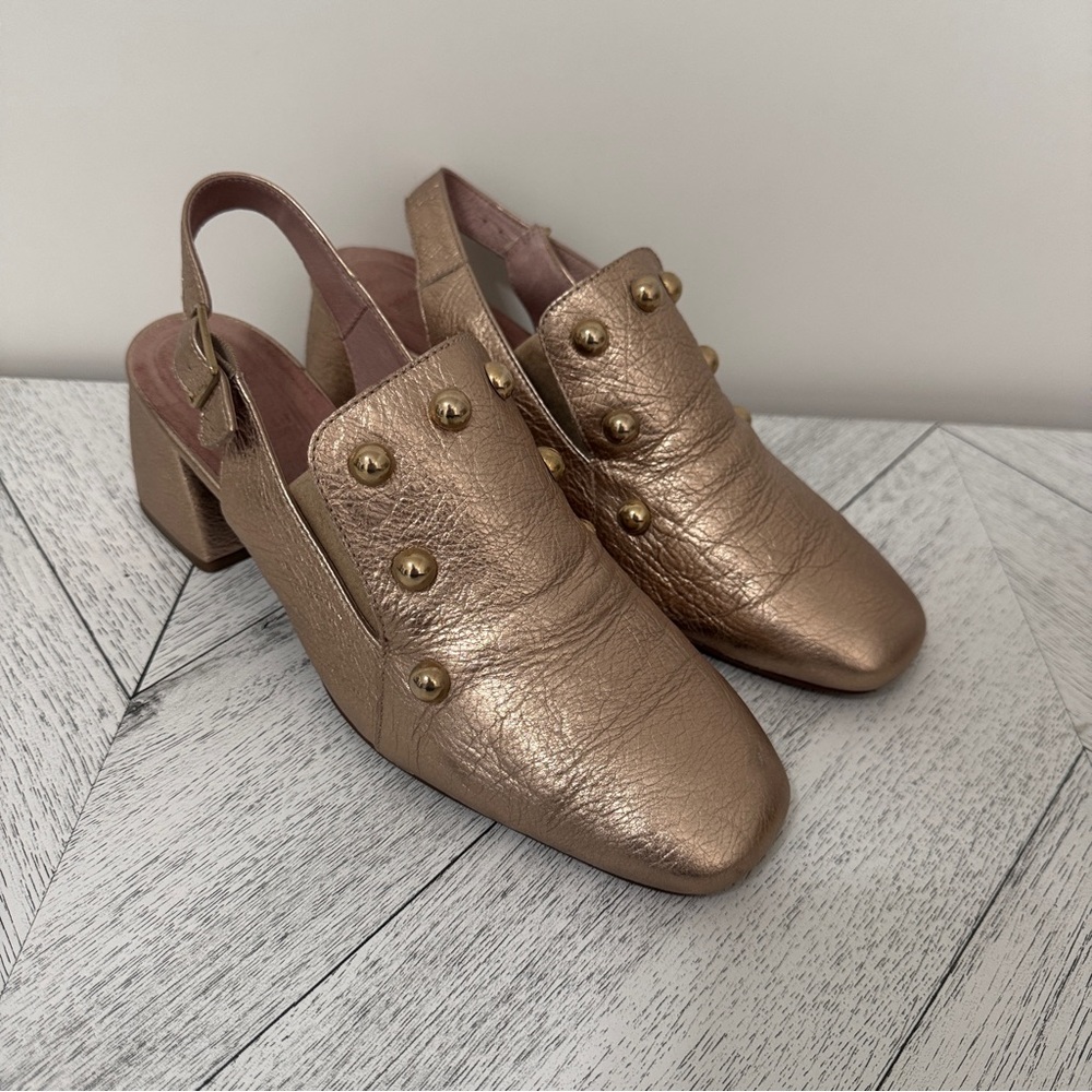 Wonders | Rose Gold Studded Slingback Shoes - Size EU 42